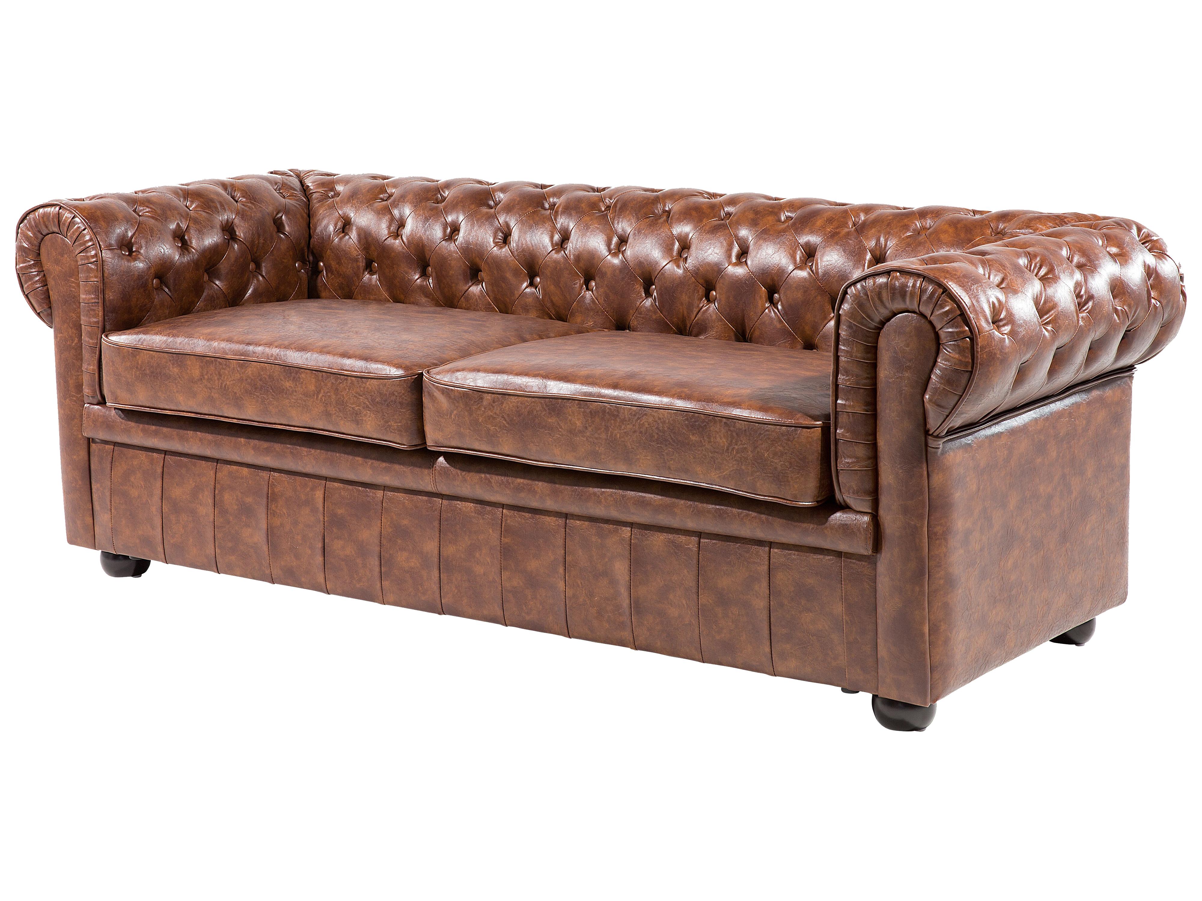 Bank 3-zits CHESTERFIELD Kunstleer Goudbruin
