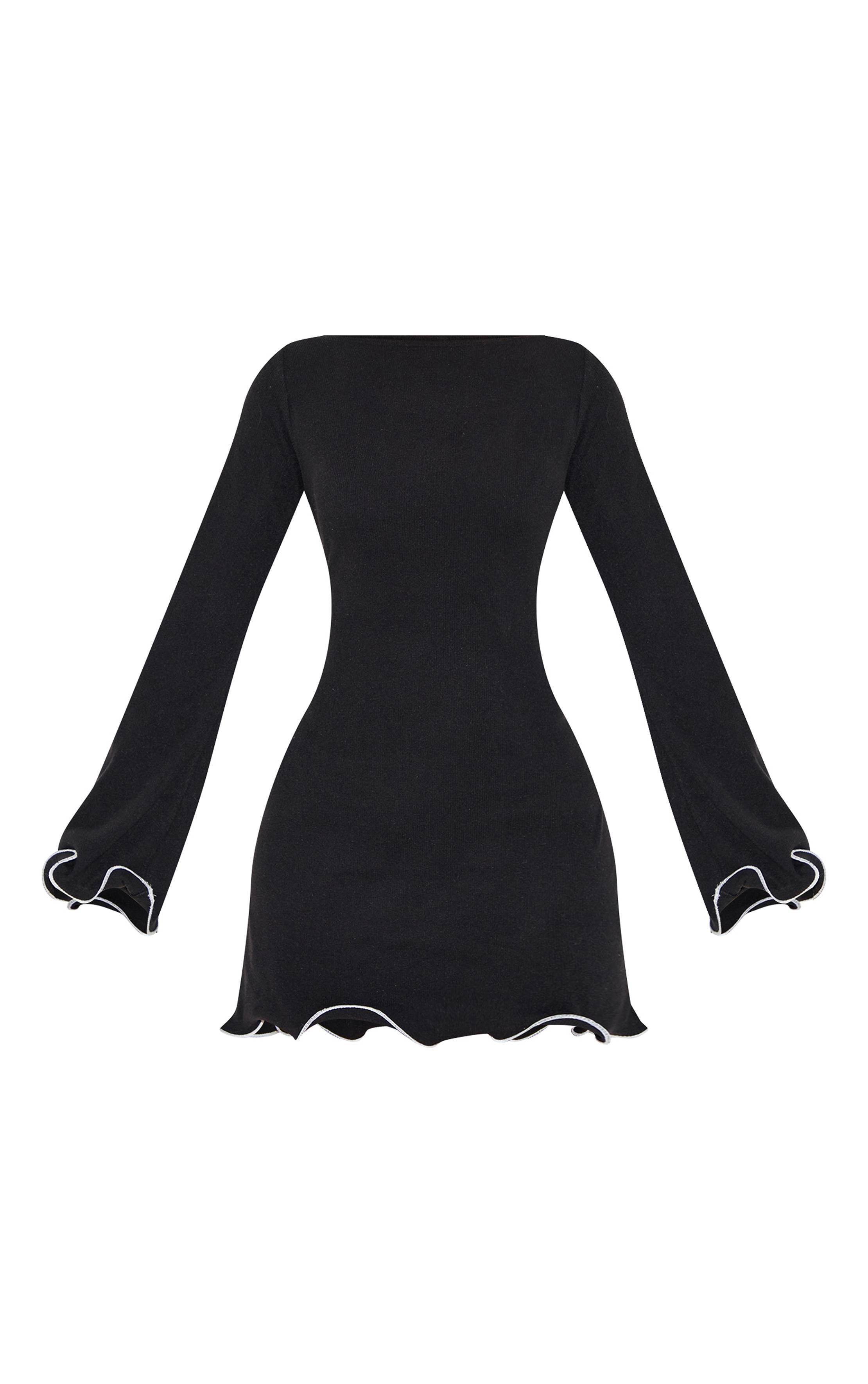 Noir Robe Mini Côtelée À Détails Contrastés Petite