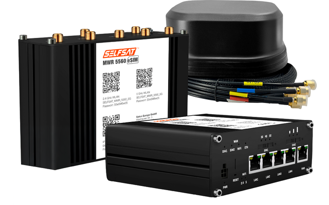 SELFSAT MWR 5560 WLAN Router eSIM 5G Cat 20  bis 3,4 Gbps inklusive SATCO 5G Antenne