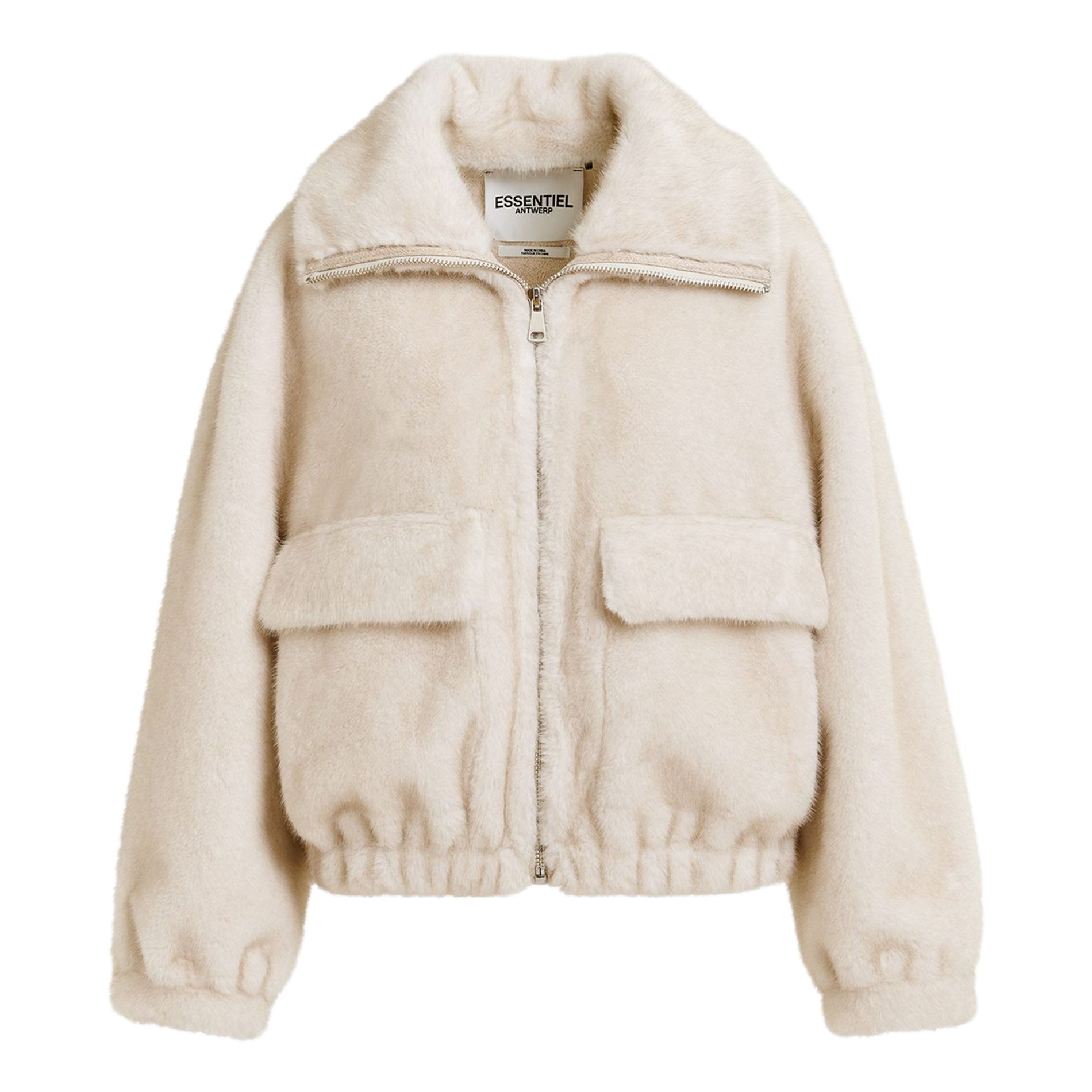 GENZ - Blouson col large en fourrure synthétique| Blanc