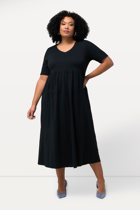 Jerseykleid, Empirenaht, A-Linie, V-Ausschnitt, Halbarm