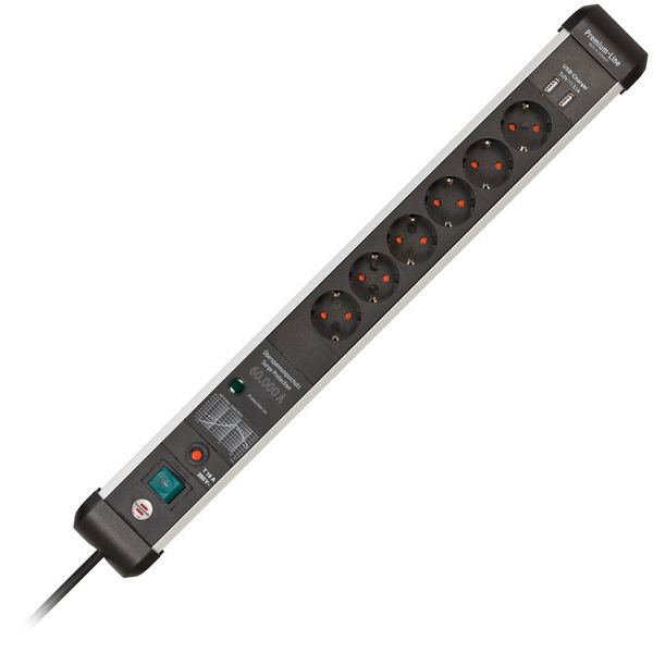 Brennenstuhl Premium-Protect-L 6 Way 3m USB