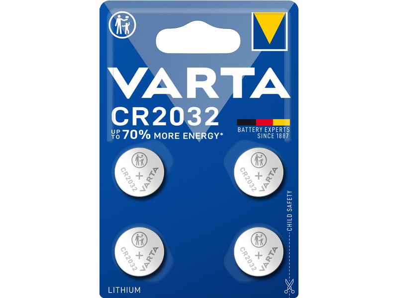 Varta Knopfzelle CR2032 , 4 Stück CR 2032 Knopfzellen im 4er-pack