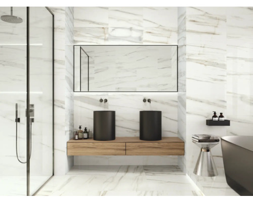 MIRAVA porseleinen wand- en vloertegel LUCCA Bianco goud gepolijst 30 x 60 x 0,9 cm gerectificeerd