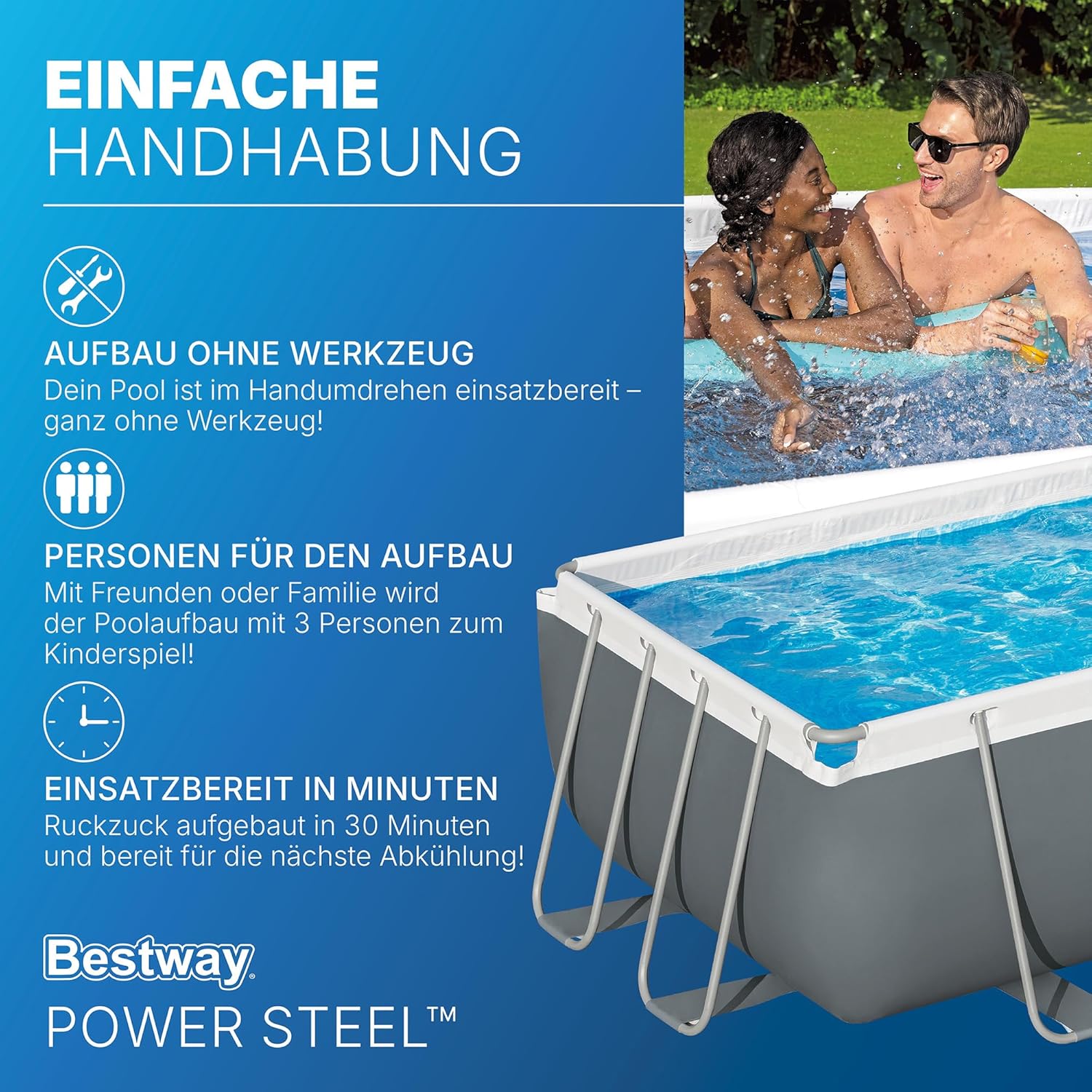 Bestway® Power Steel™ Solo Pool ohne Zubehör 404 x 201 x 100 cm, grau, eckig