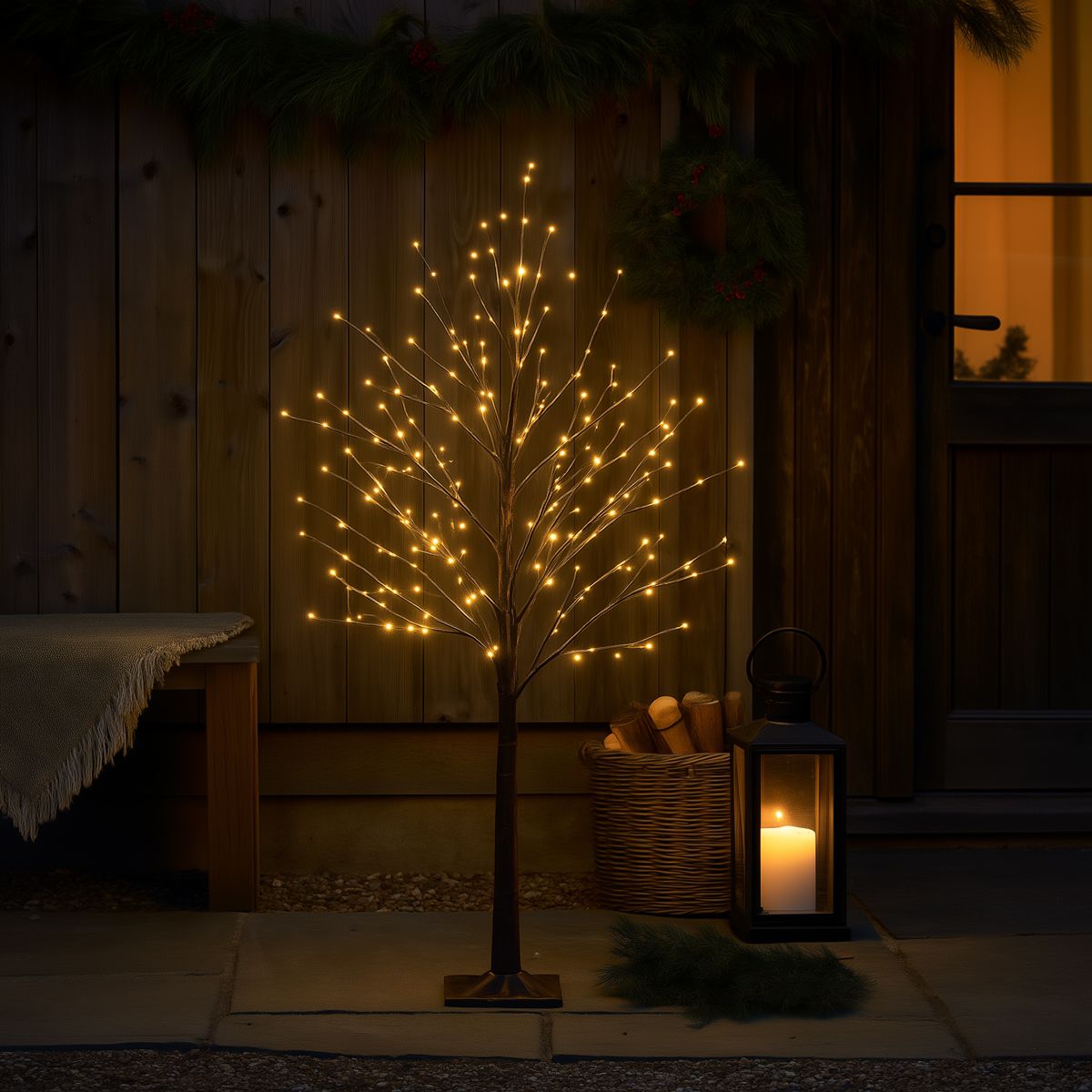 Kerst vloerlamp bruin boom 120cm incl. LED met timer IP44 - Ki