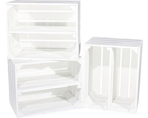 Vintage witte fruitkist met middenplank, 50x40x30 cm, set van 3