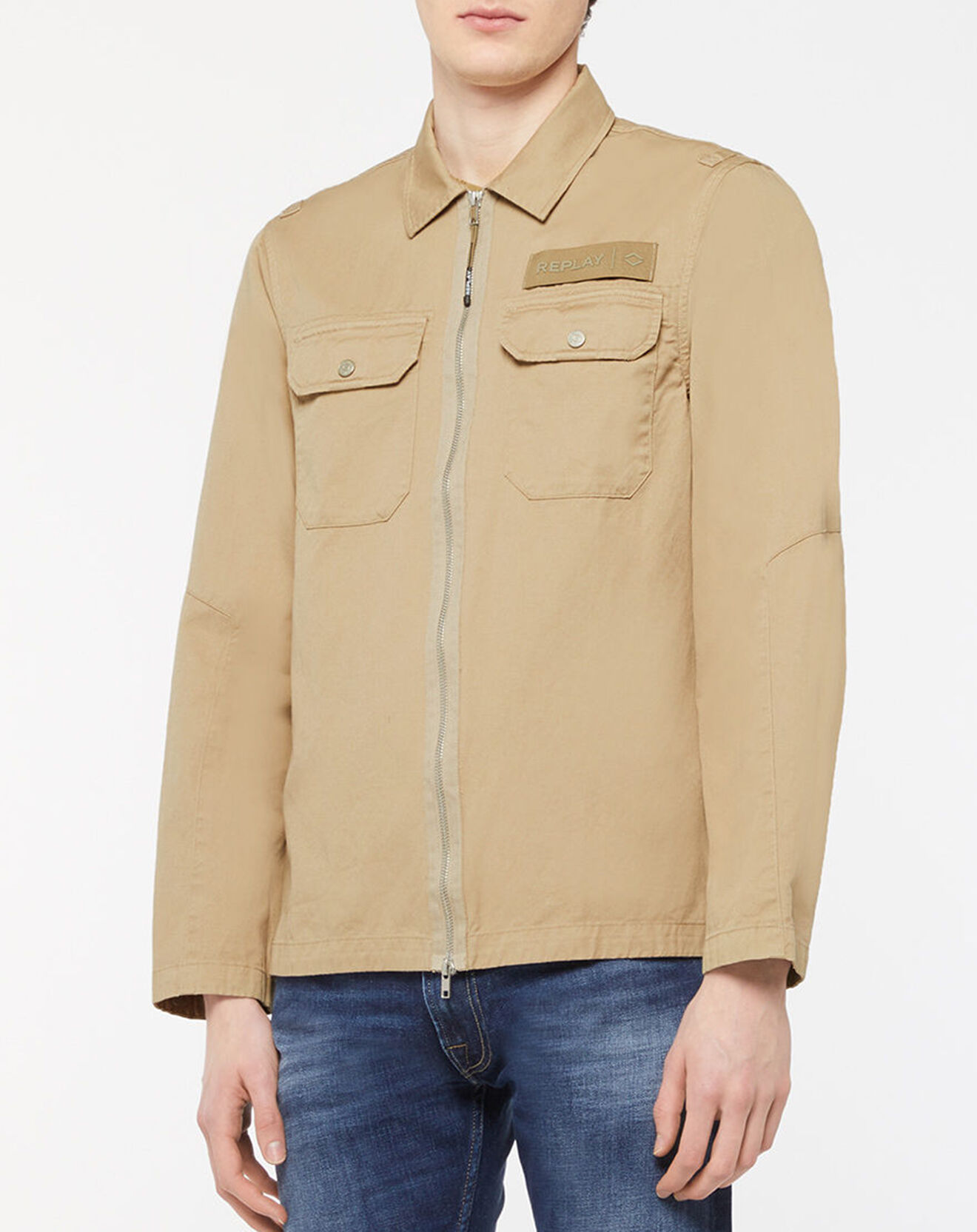 Replay Veste en Coton & Lin Military Patch beige