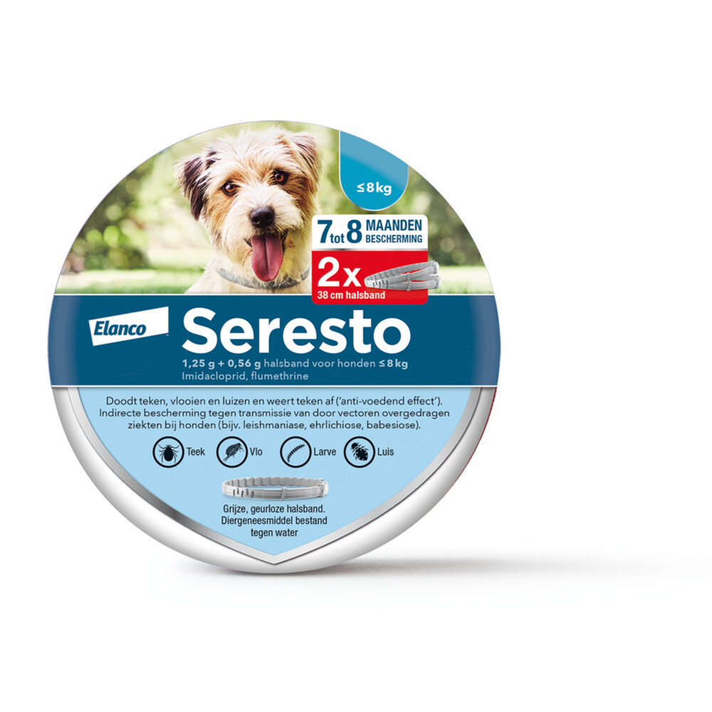 Seresto Anti Teken en Vlooien Halsband Hond Tot 8 kg 2-pack38 cm