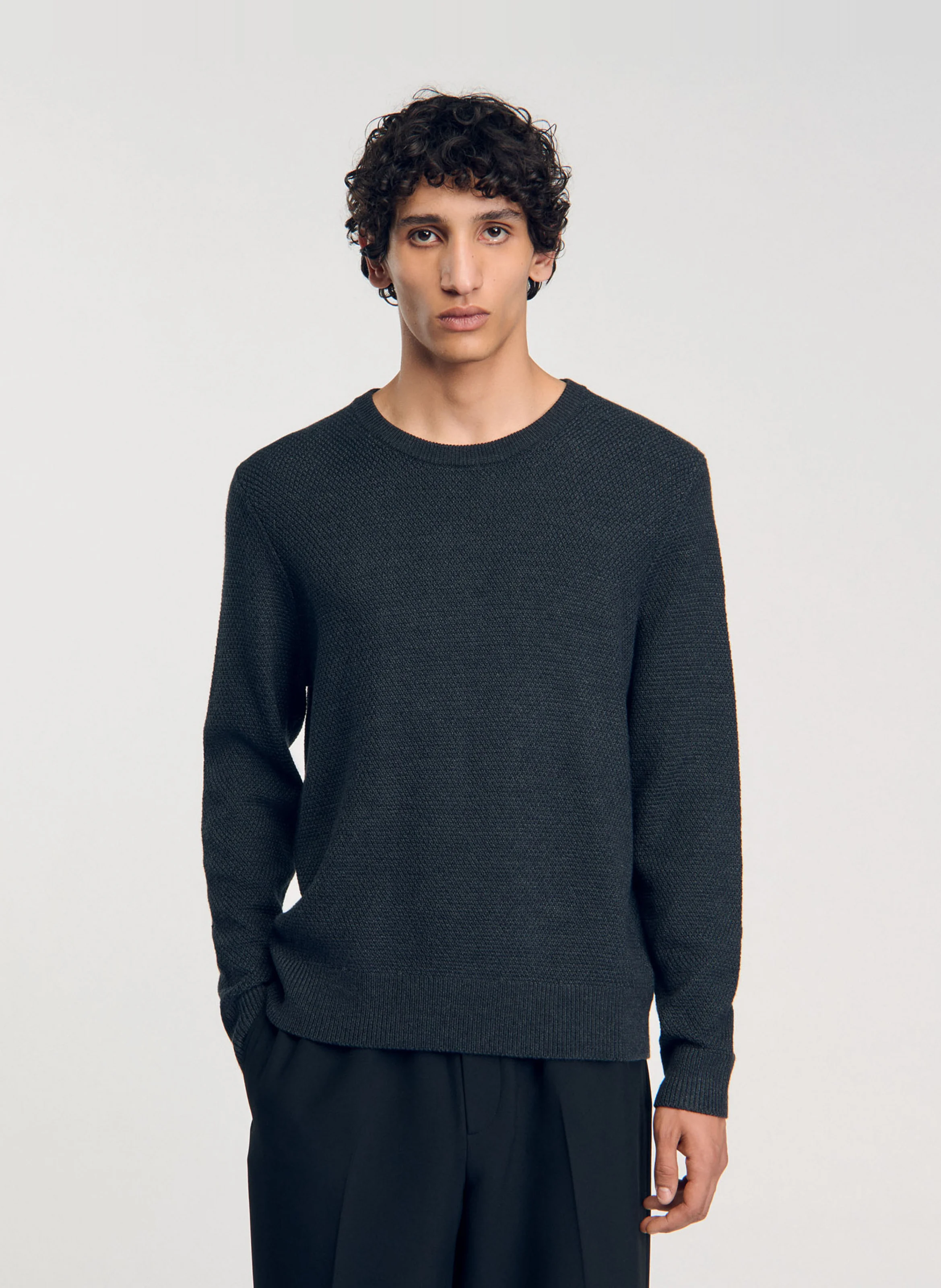 Pull col rond regular fit en laine mélangée | Gris
