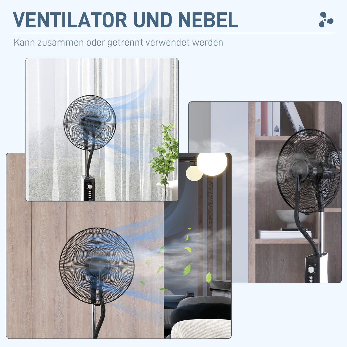 HOMCOM Staande ventilator met waterkoeling, vernevelingsfunctie, 3 standen, oscillerende 90W staande ventilator met waterkoeling, 3L watertank, timer, wielen, zwart