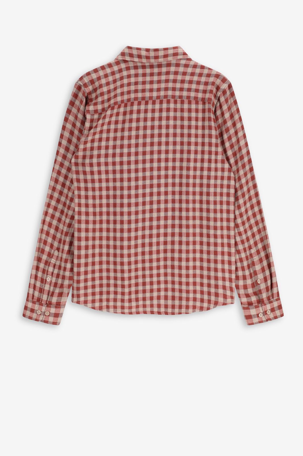 Bruin met rood geruit overhemd