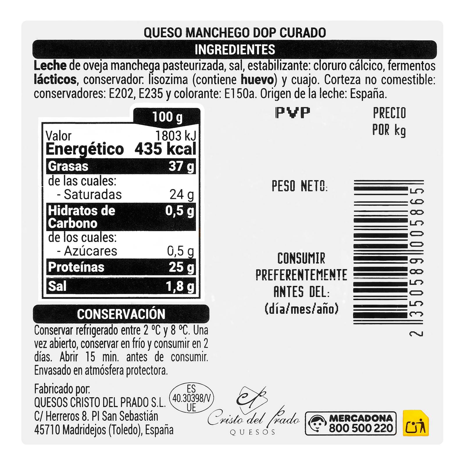 Fromage de brebis Hacendado Manchego, fromage affiné AOP