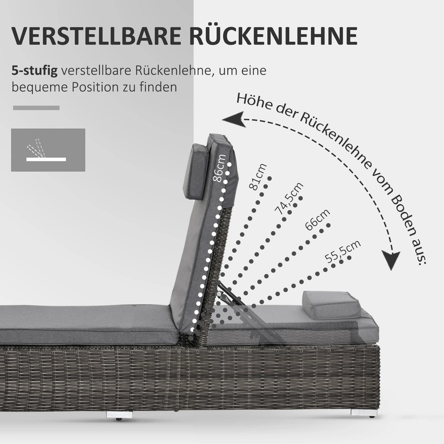 Outsunny Sonnenliege mit höhenverstellbarer Rückenlehne und kleinem Tisch grau