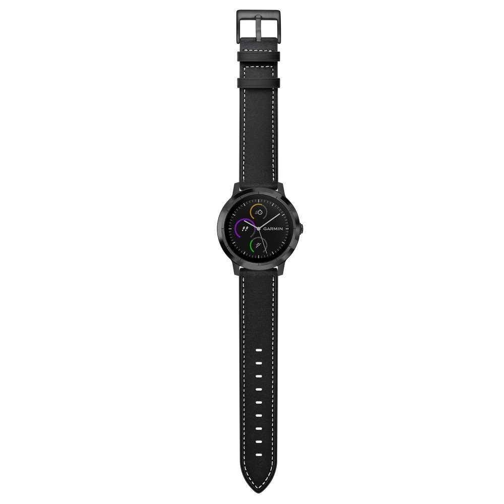 (Gr. M) Garmin Venu / Garmin Venu Sq / Garmin Venu Sq Music Echtleder Ersatz Armband mit Dornschliesse (Gelenkumfang 160-220 mm) - Schwarz