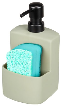 WENKO Spülmittelspender »Modell Festival« aus Keramik, Soft-Touch Beschichtung, mit Spülschwamm-Fach, 380 ml