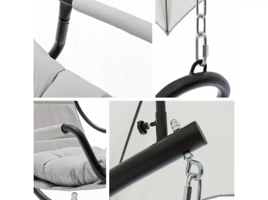 Chaise suspendu Comfivo 318, 212x103x122cm, Noir|Gris clair, Tapisserie|Métal