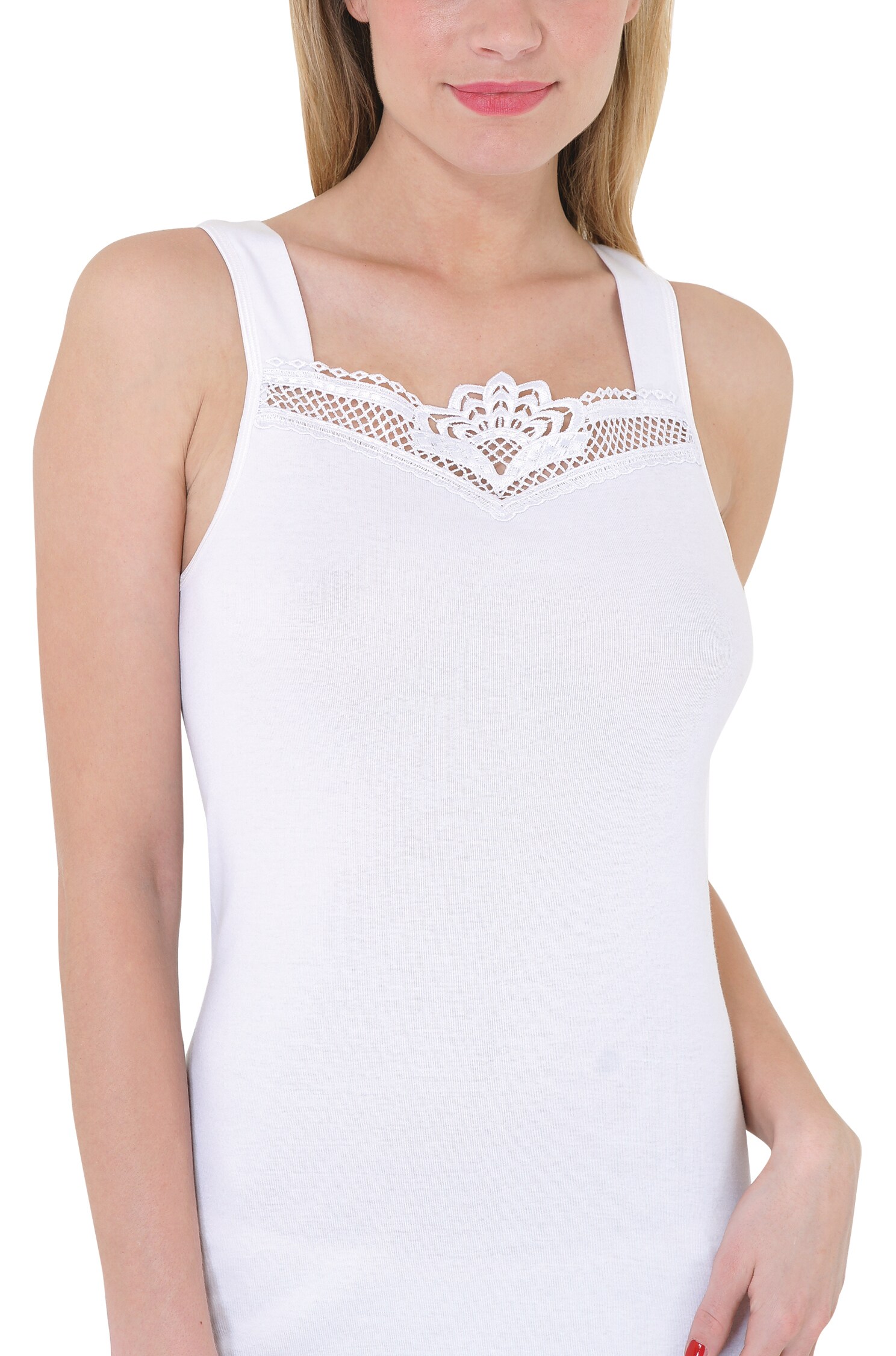 Cotton Prime® Damen Unterhemd mit Spitze 2er Pack