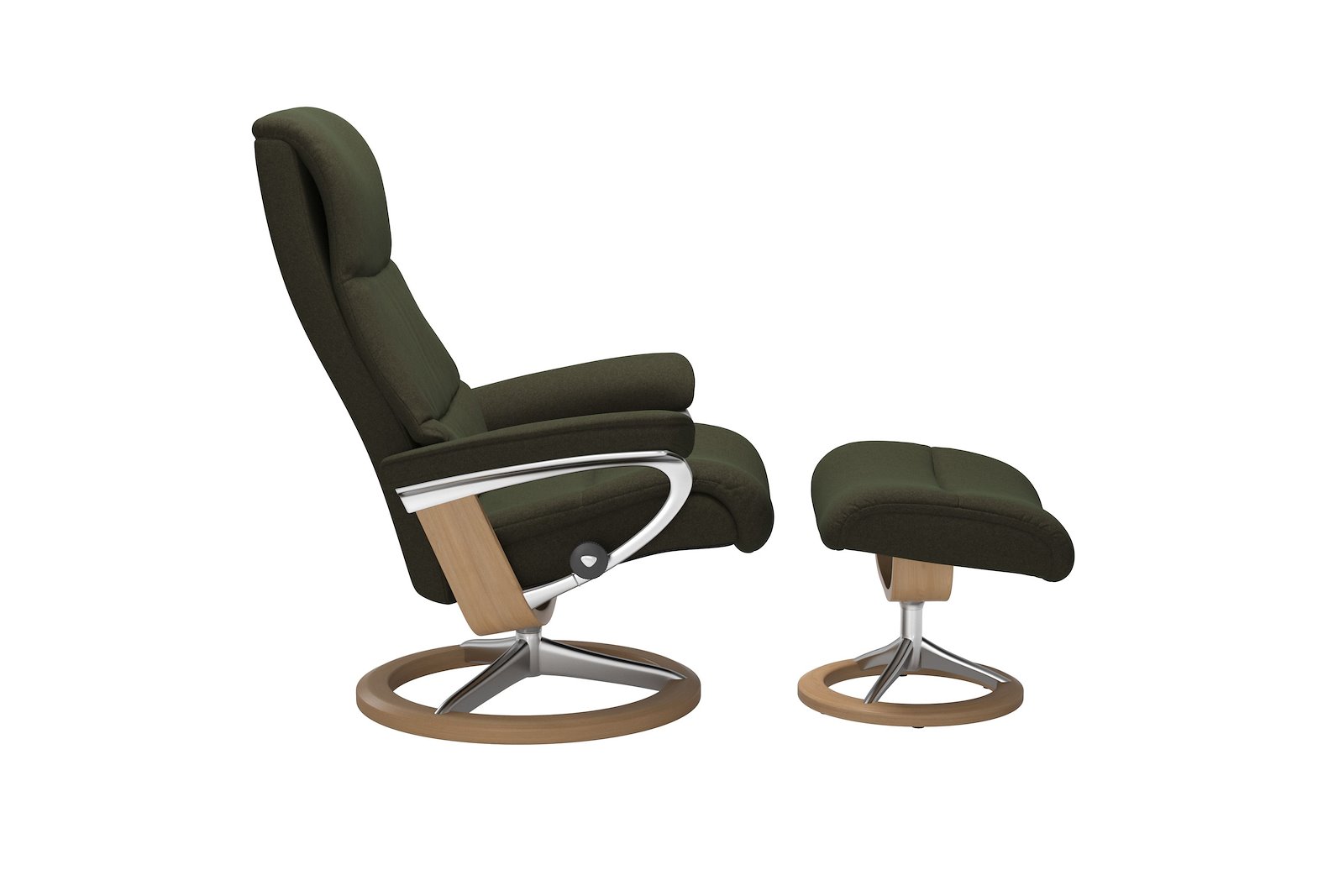 View lenestol med krakk Tekstil Calido Green – Signature understell – Alu – Eik - Medium