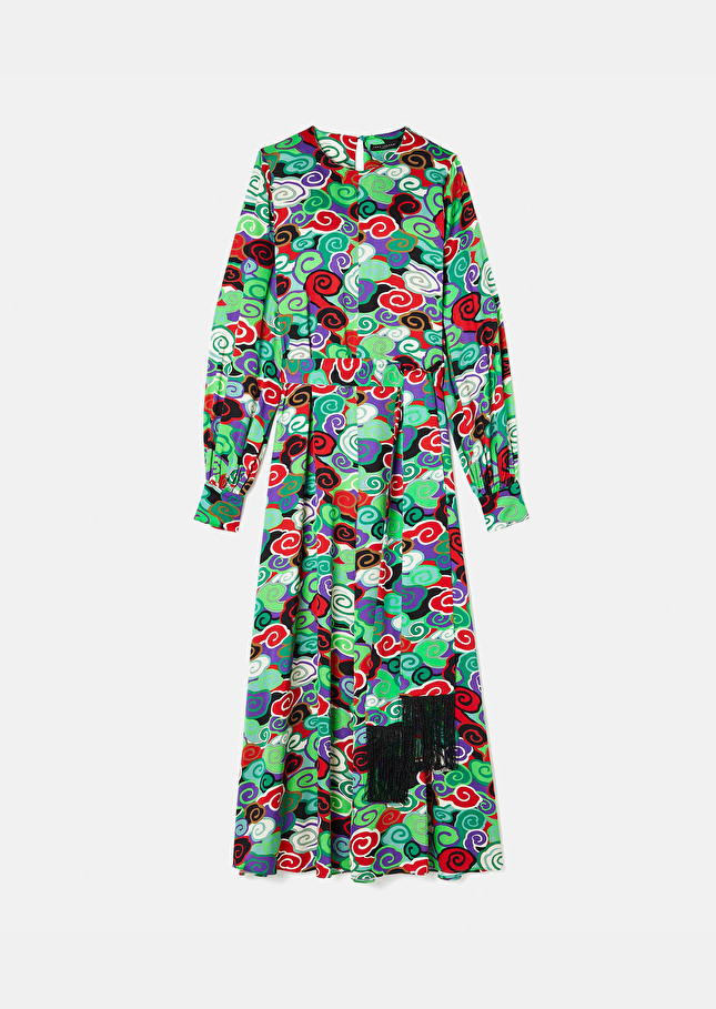 Robe Rosalbaverte imprimée en satin fluide