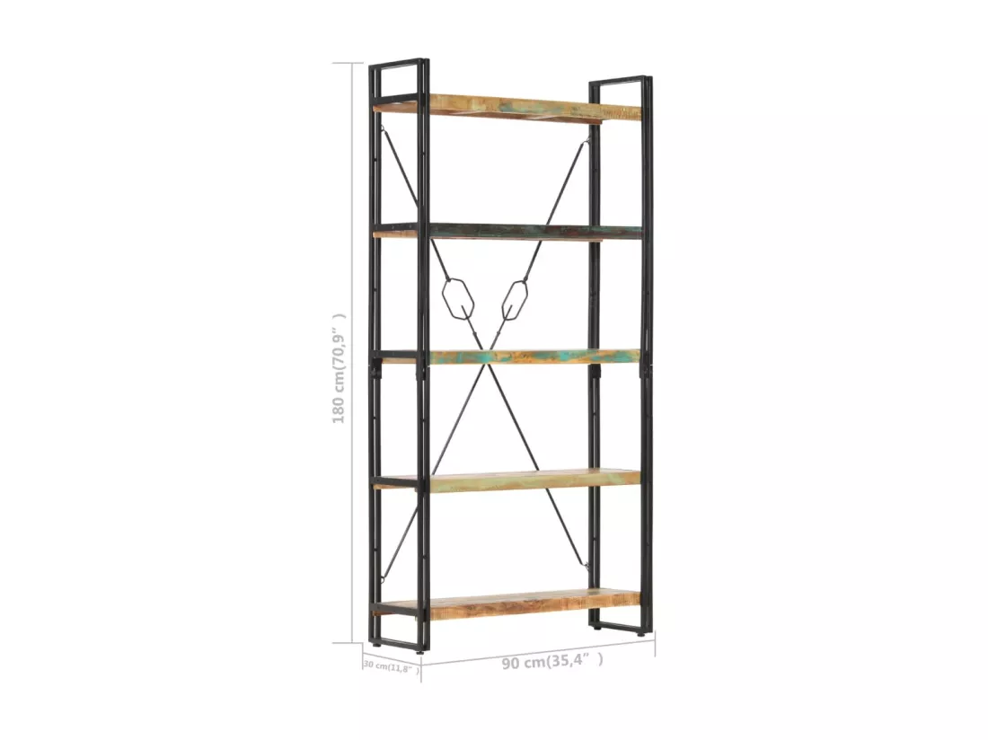 Bibliothèque 5 niveaux 90x30x180 cm Bois solide de récupération