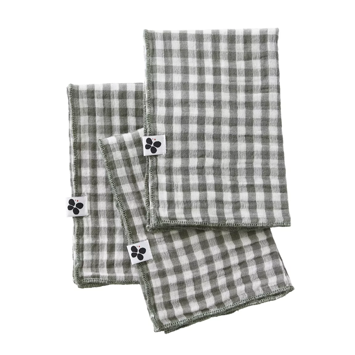 Lot de 3 serviettes gaze de coton (40 x 40 cm) Vickie Vert romarin