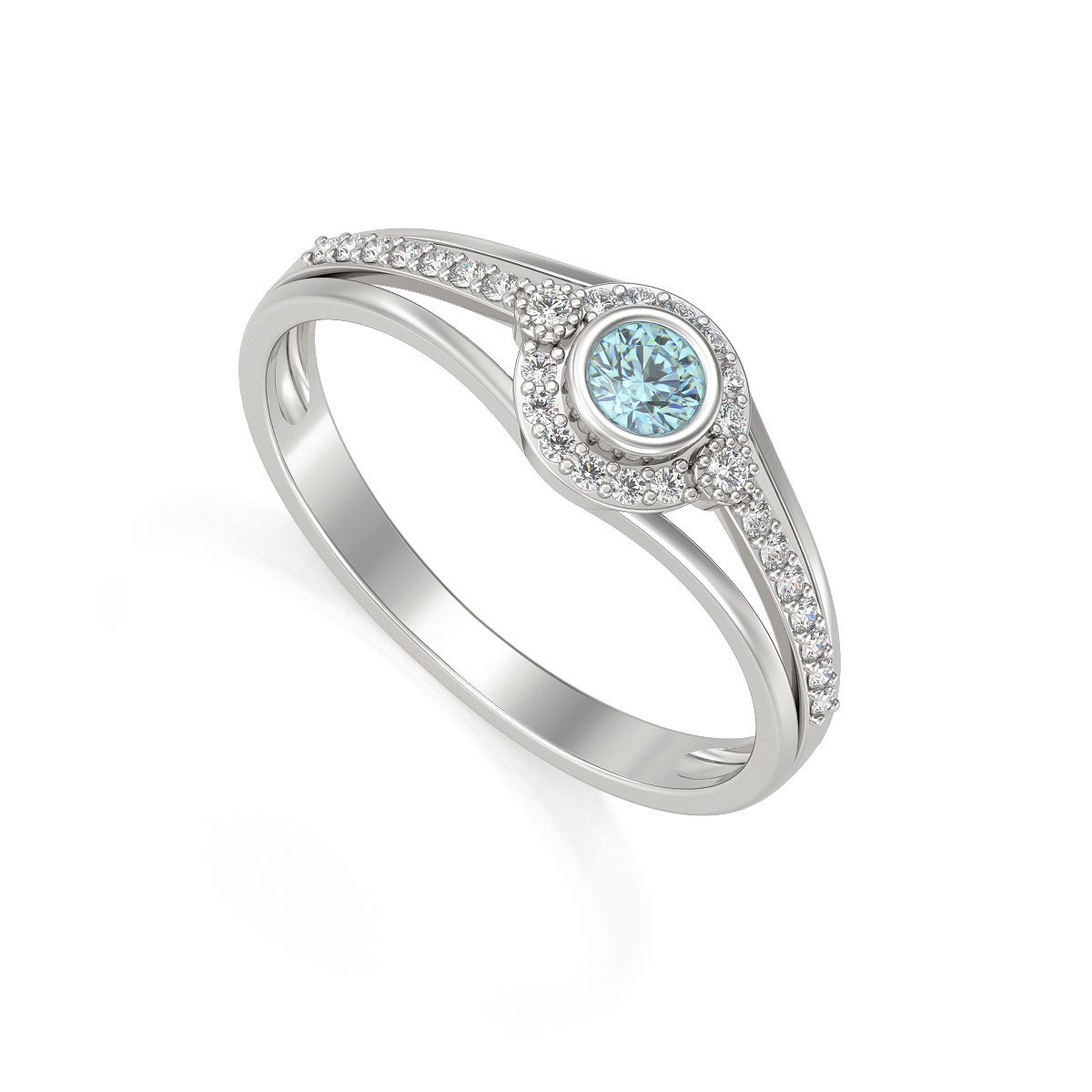 Bague ADEN Or 585 Blanc Aigue-Marine et diamants 2.118grs