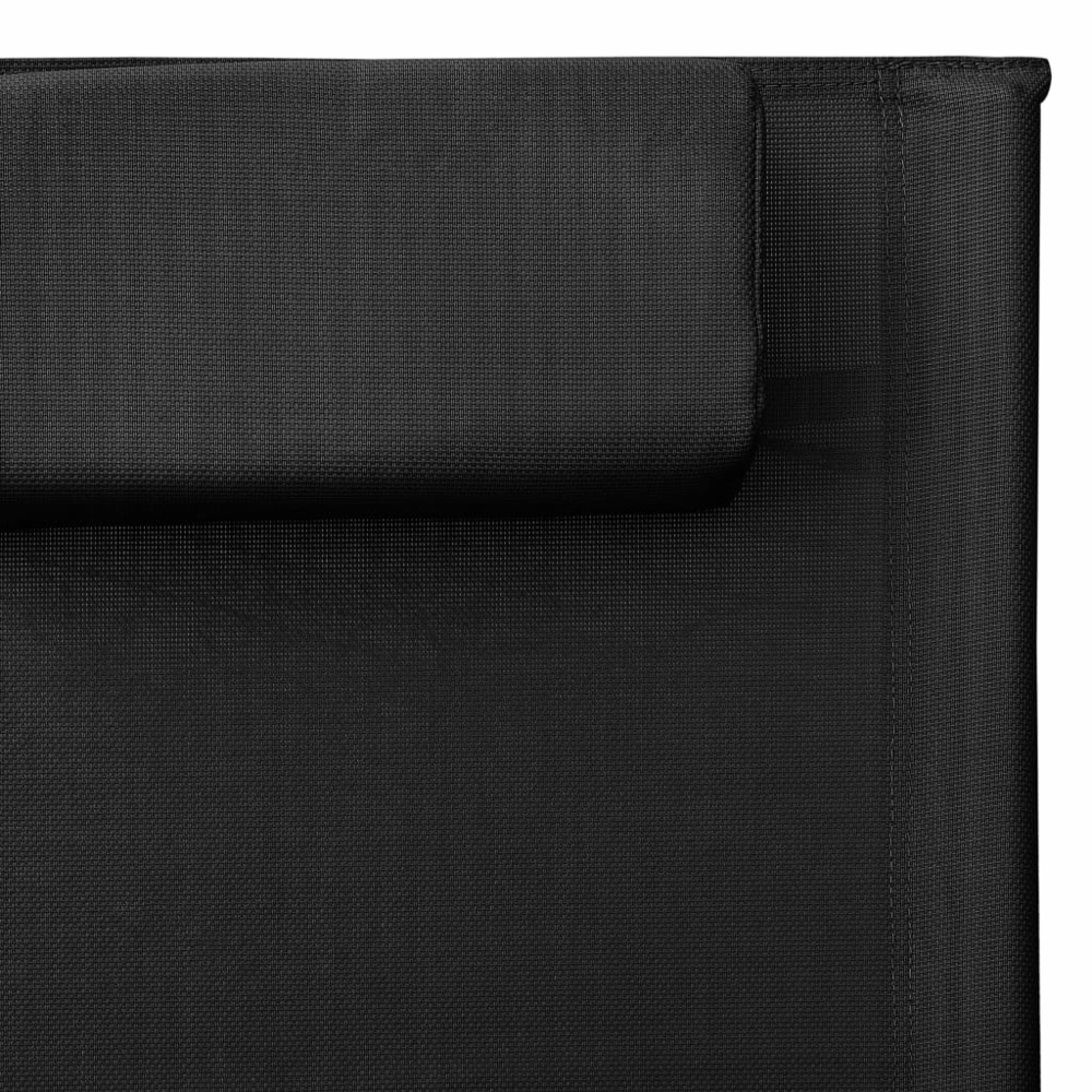 Transat chaise longue bain de soleil lit de jardin terrasse meuble d'extérieur textilène noir et gris