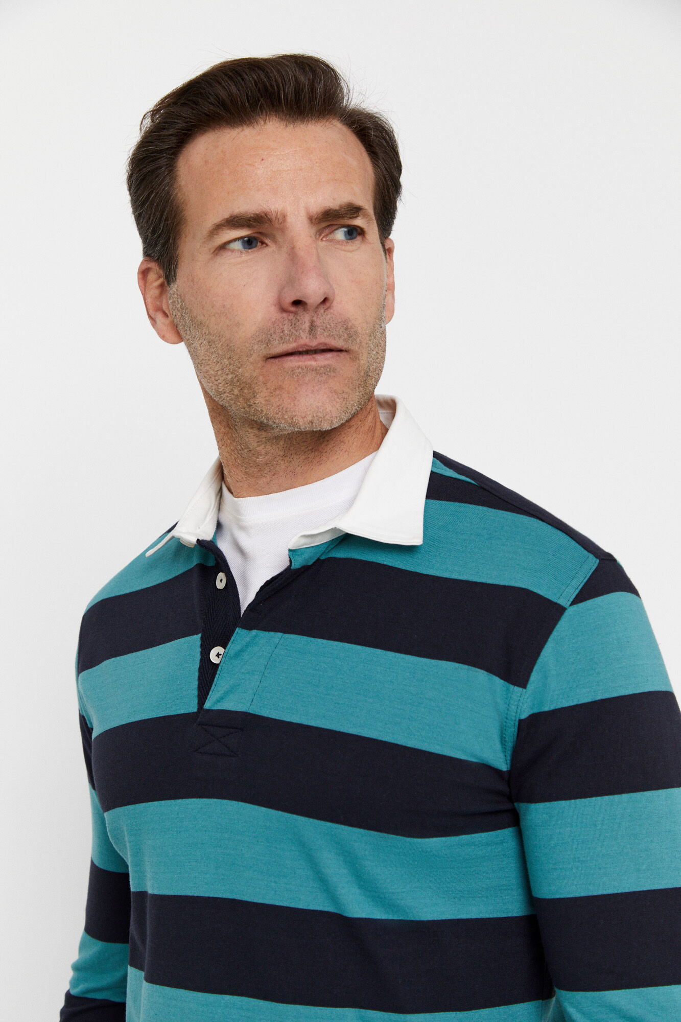 Camisa polo de rugby listrada - Turquesa