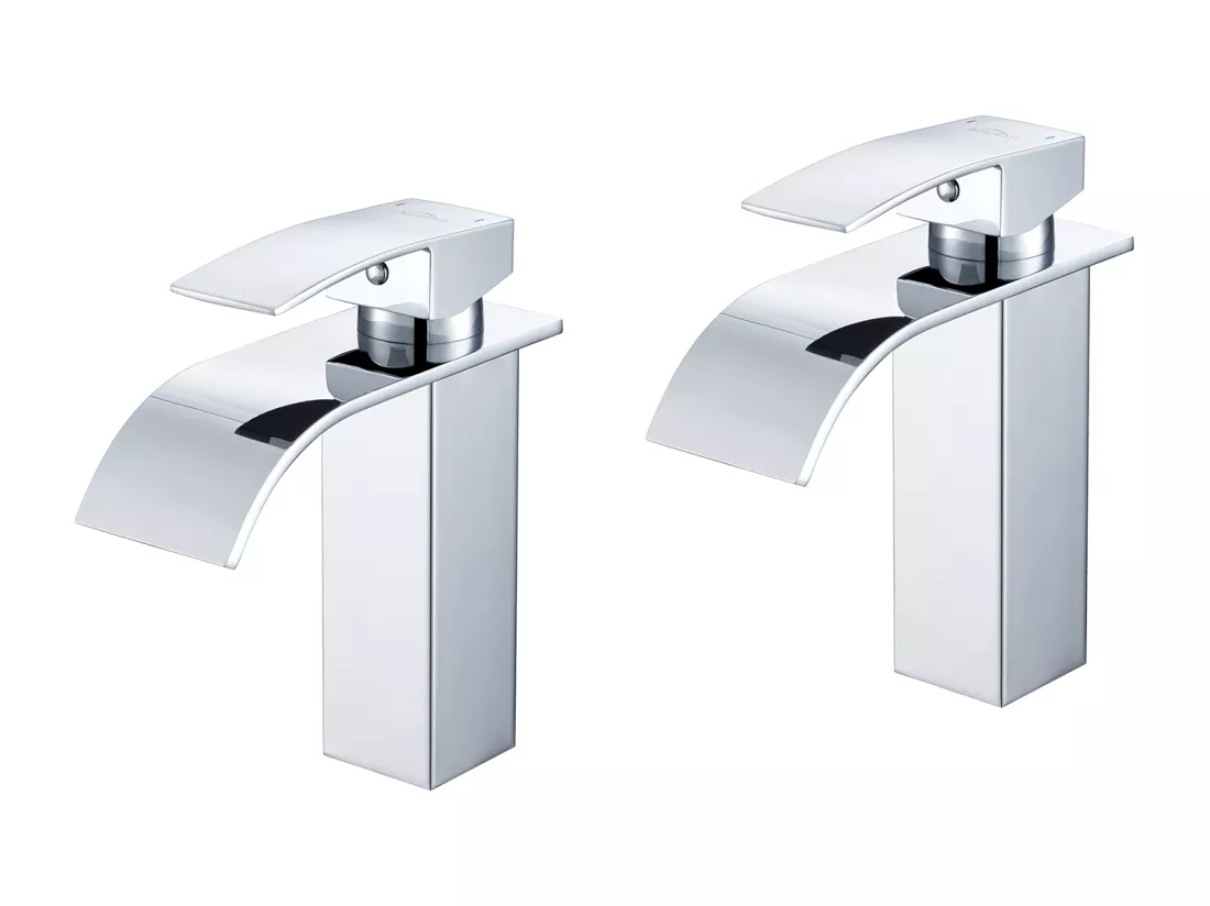 2PCS Auralum Max Robinet de Lavabo Cascade Chromé,Robinetterie de Salle Bain avec l'Eau Froide/Chaude,Mitigeur Lavabo Inox 304 de Super Qualité