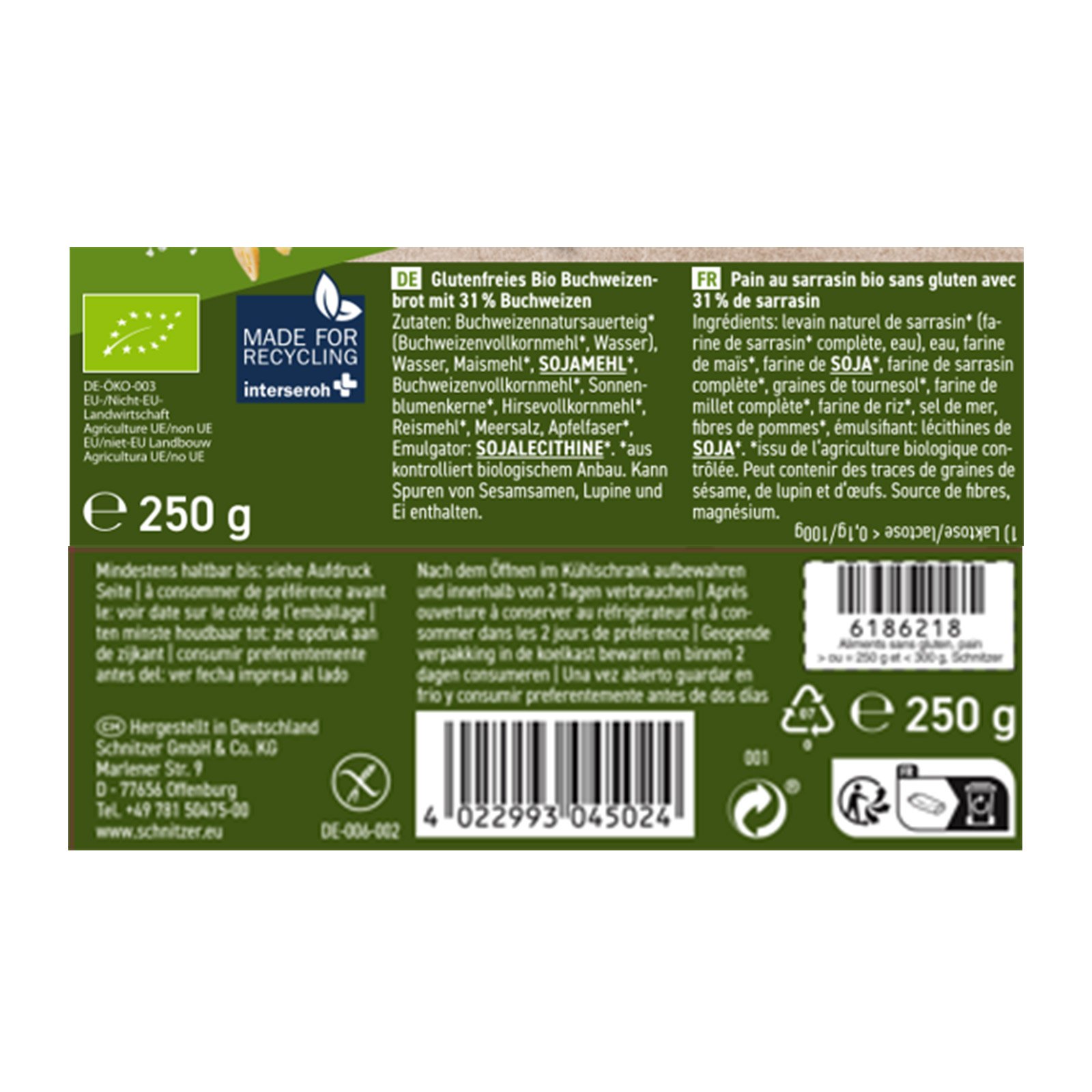 Schnitzer Bio Schnitte Buchweizen Glutenfrei