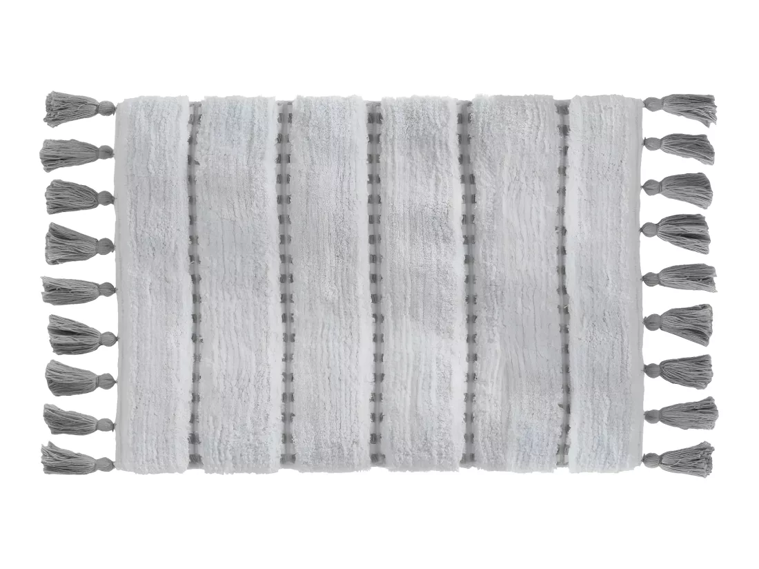 Tapis de Salle de Bain Gris en Coton avec pompons 50 x 75 cm