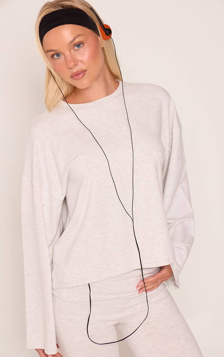 Gris Cendré Sweatshirt Doux En Coton À Manches Longues