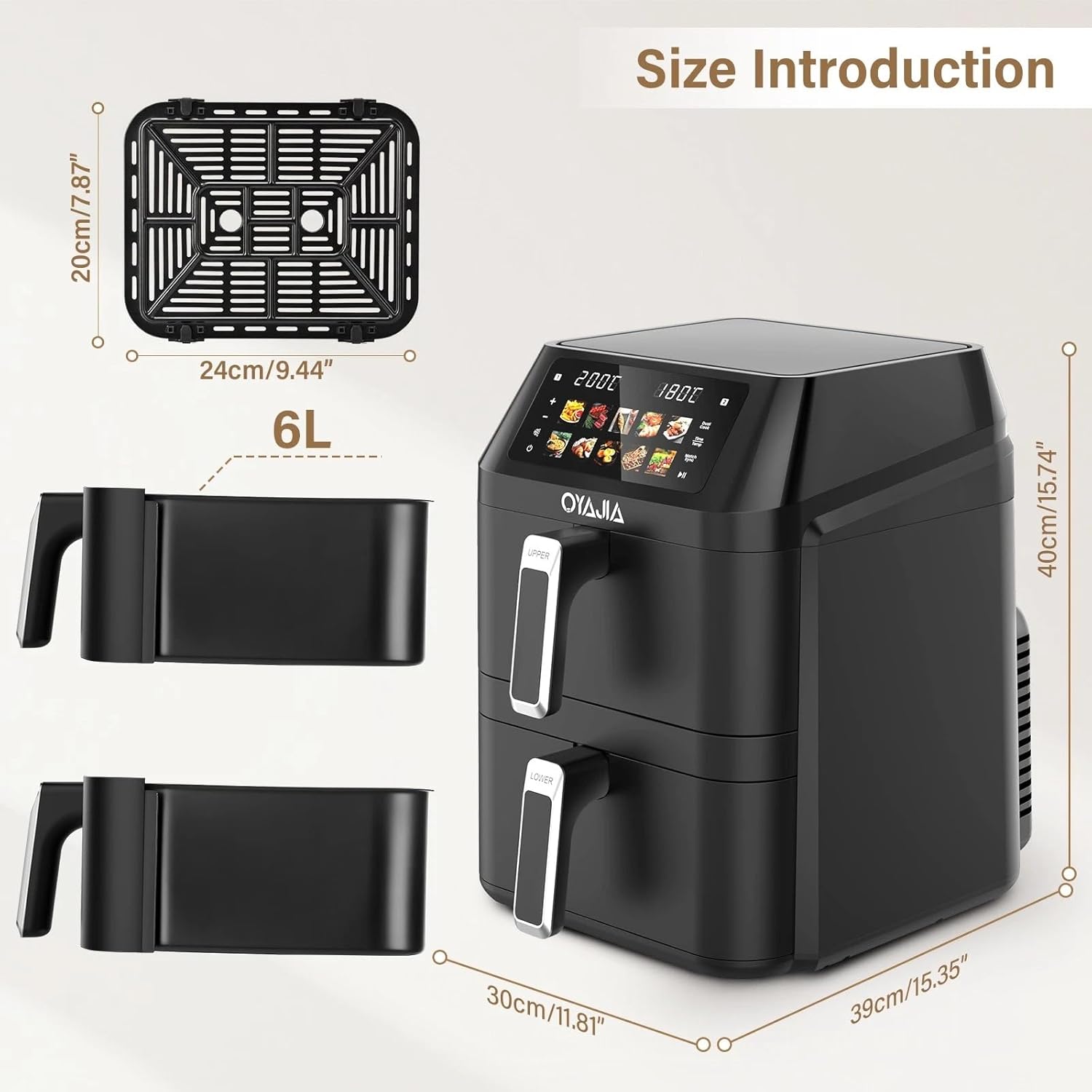 Airfryer, Heißluftfritteuse 2 Kammern, 12 L Heissluftfritteuse, Innovative Mehrfach-Luftgeschwindigkeit, Spart 41 Prozent Platz,10 Programme Mit Automatisch Voreingestellter