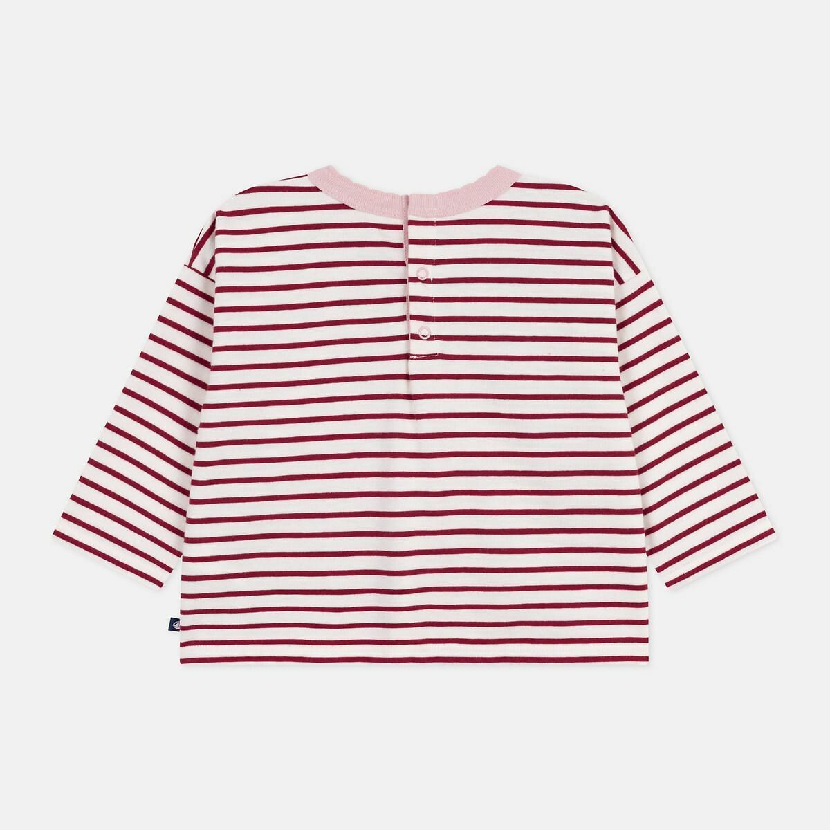 PETIT BATEAU<br>Camiseta de algodão com listras e mangas compridas