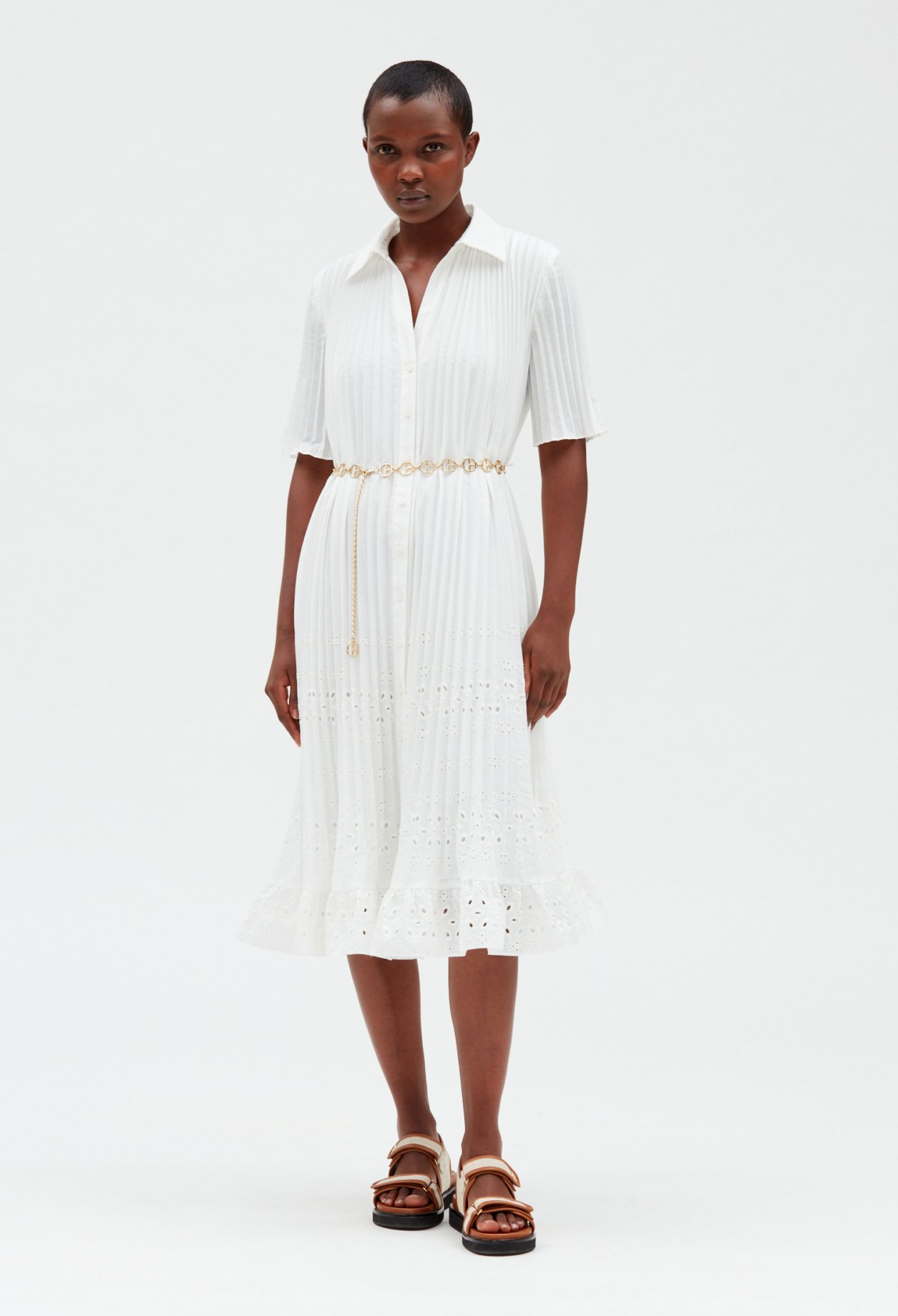 Robe midi plissee ecrue