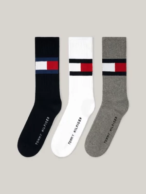 Pacote com 3 pares de meias caneladas com estampa de bandeira.