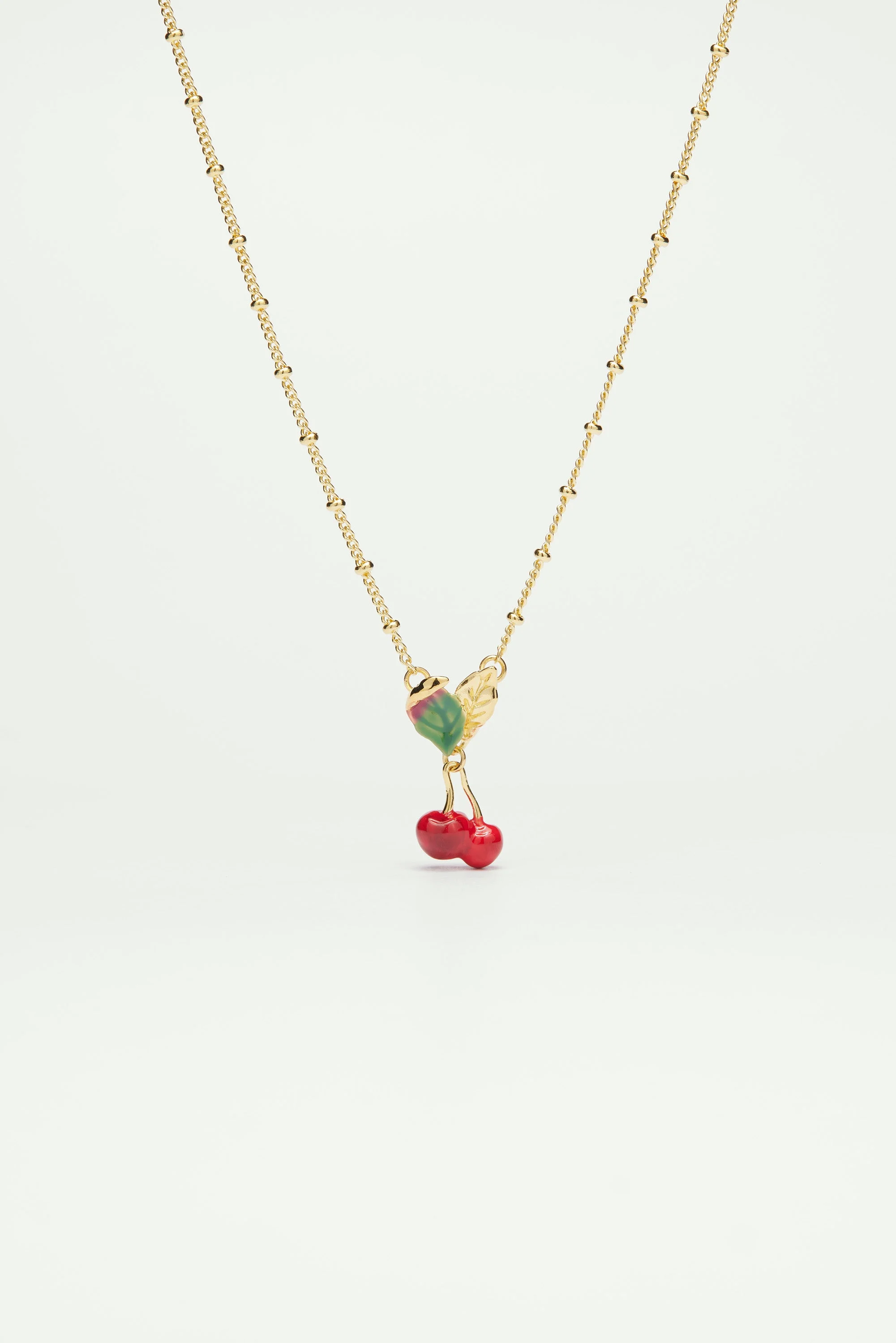 Collier pendentif cerises et feuilles | Rouge
