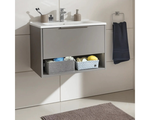 Badkamermeubelset FACKELMANN B.Paris BxHxD 705 x 498 x 465 mm Frontkleur cubanitgrijs met gegoten wastafel