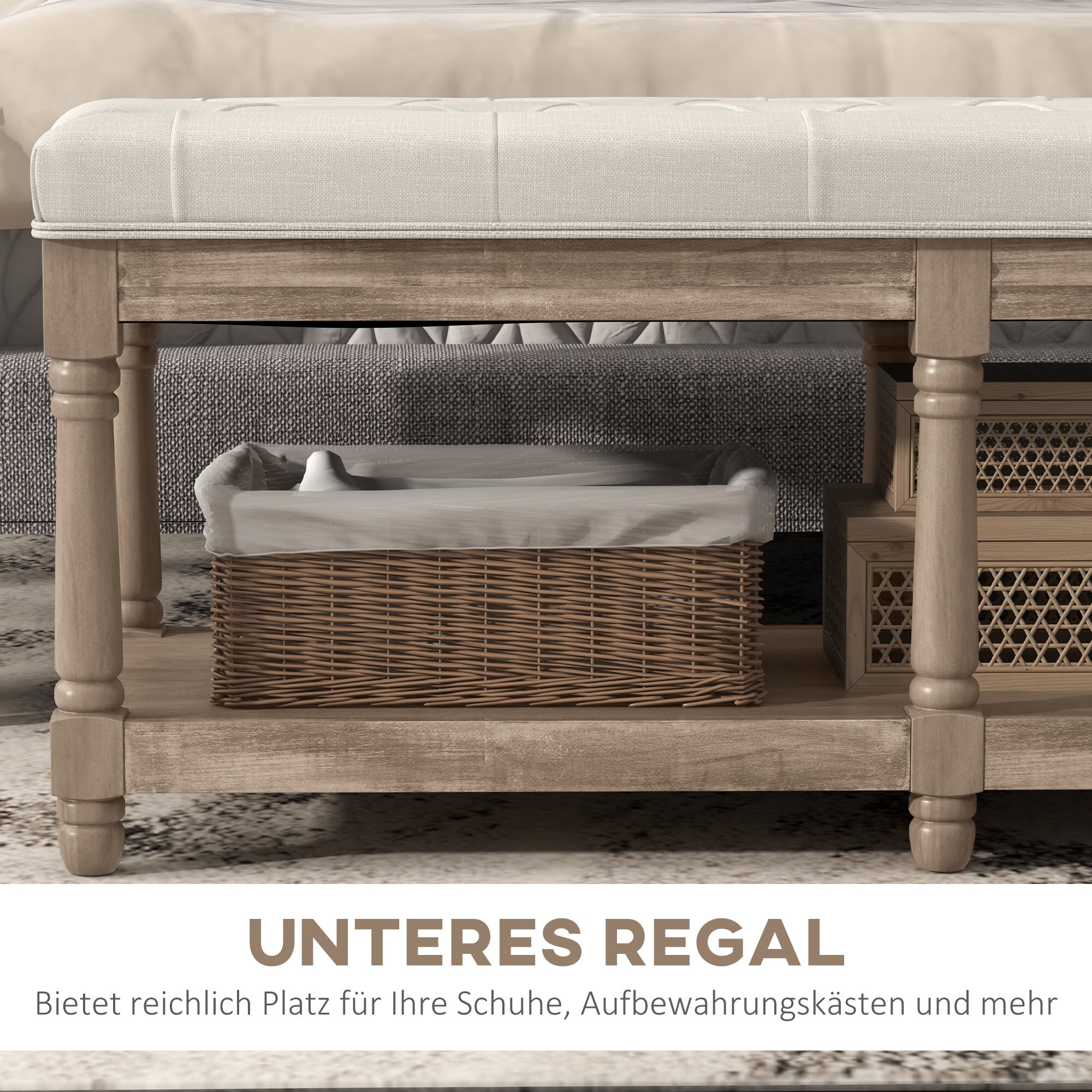 HOMCOM Schuhbank mit Polsterung und offenem Fach weiß 115L x 40B x 48H cm