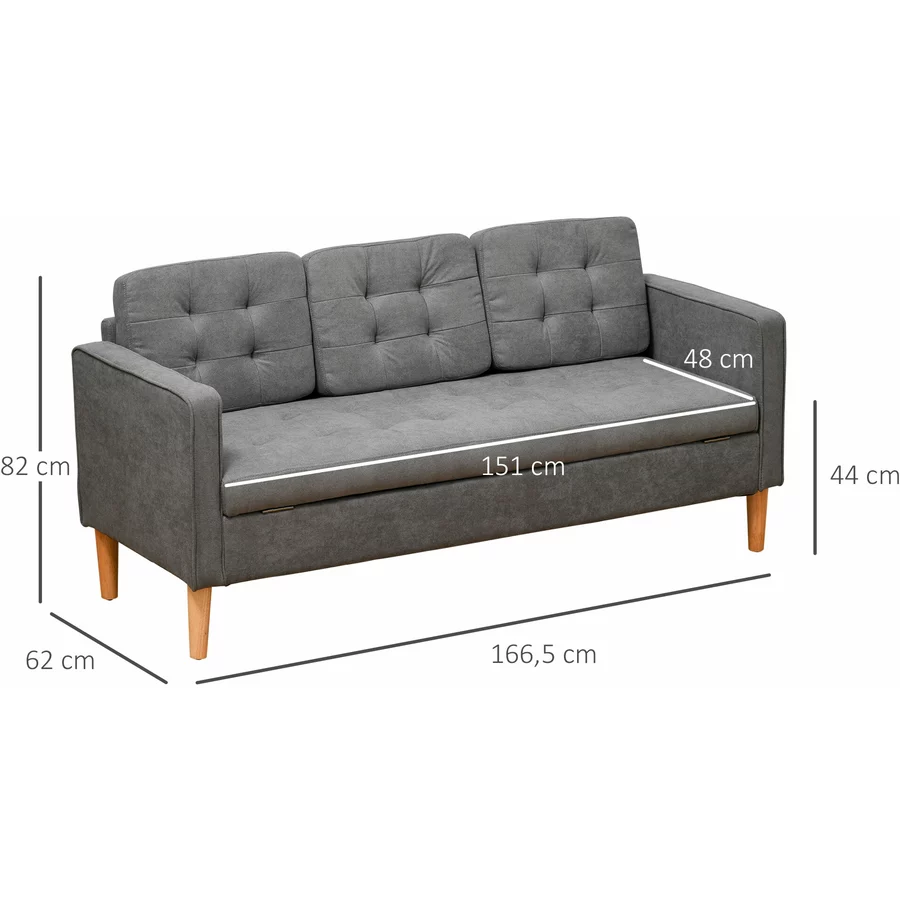 HOMCOM 3-Sitzer-Sofa mit abnehmbaren Kissen grau