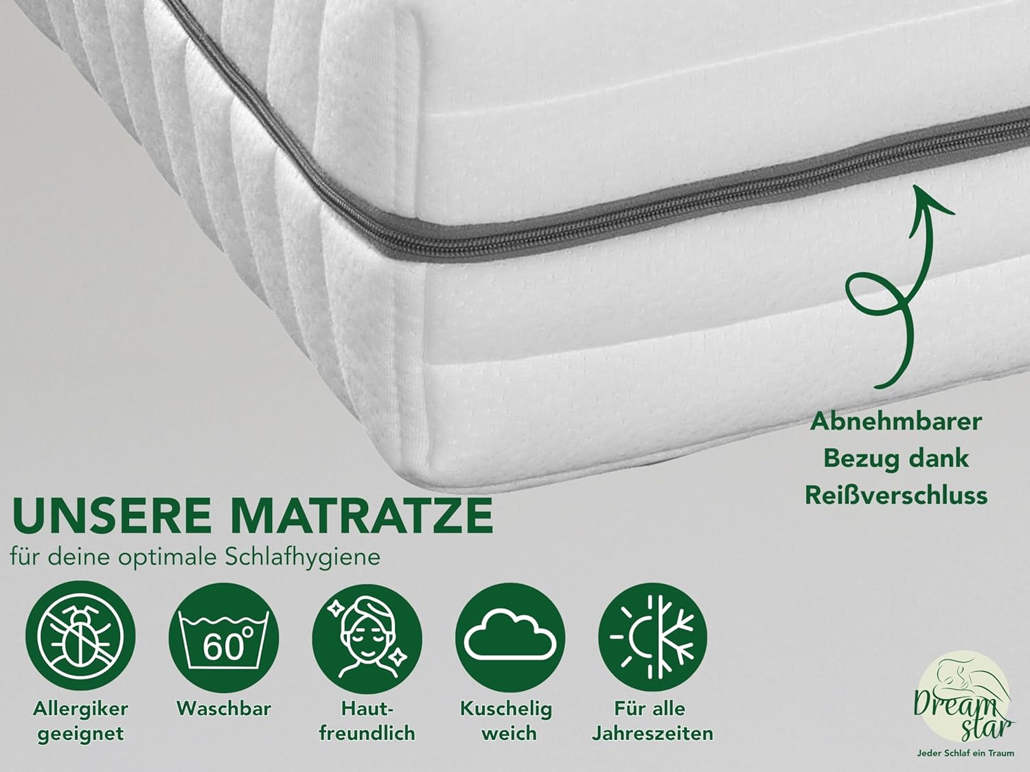 DREAMSTAR Kaltschaummatratze Vital Silber XXL 24 cm hoch| Ergonomische 7-Zonen Matratze aus Kaltschaum |Härtegrad 2 (H2) Öko-Tex Zertifiziert | Hypoallergen & Antibakteriell | 90 x 200 cm