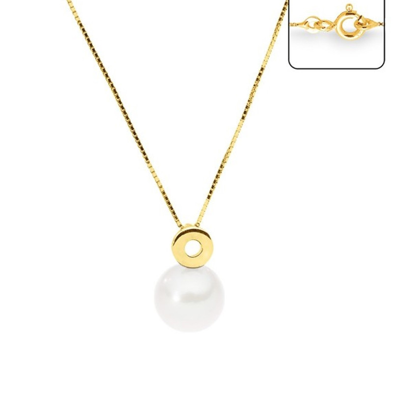 Collier en Or Jaune 375/1000 et Perle de Culture Blanche