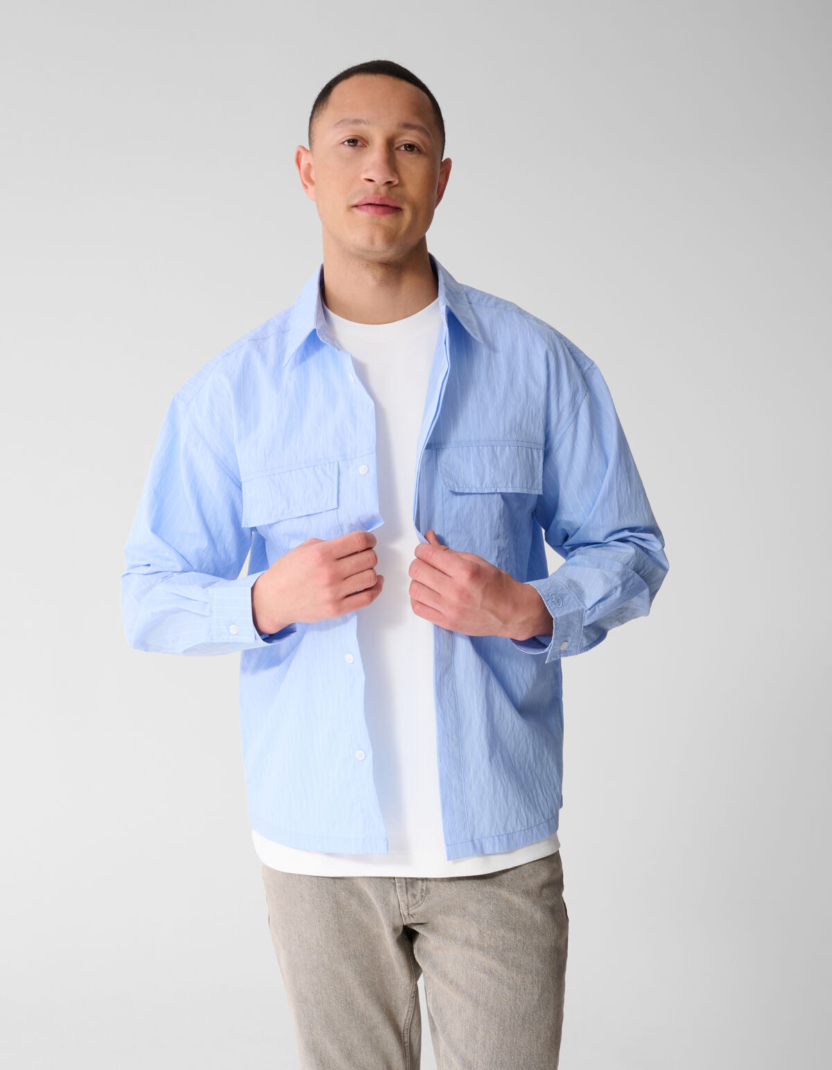 Relaxed Fit Pinstripe Overhemd Lichtblauw