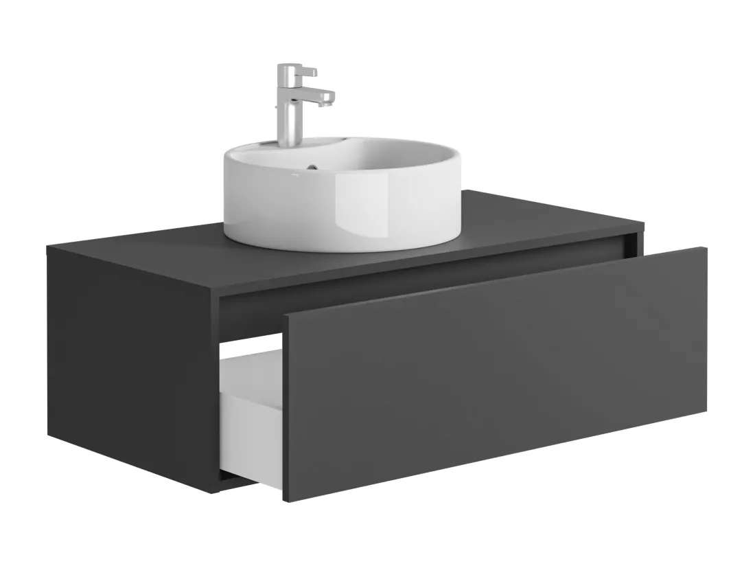 Meuble de salle de bain suspendu gris anthracite avec simple vasque ronde - 94 cm - TEANA II