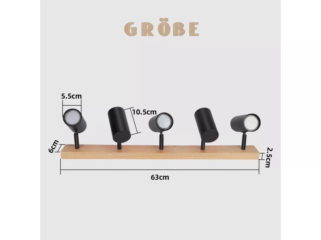 NETTLIFE Spot de Plafond 5 Flammes Bois Noir Vintage GU10 Orientable 350°
