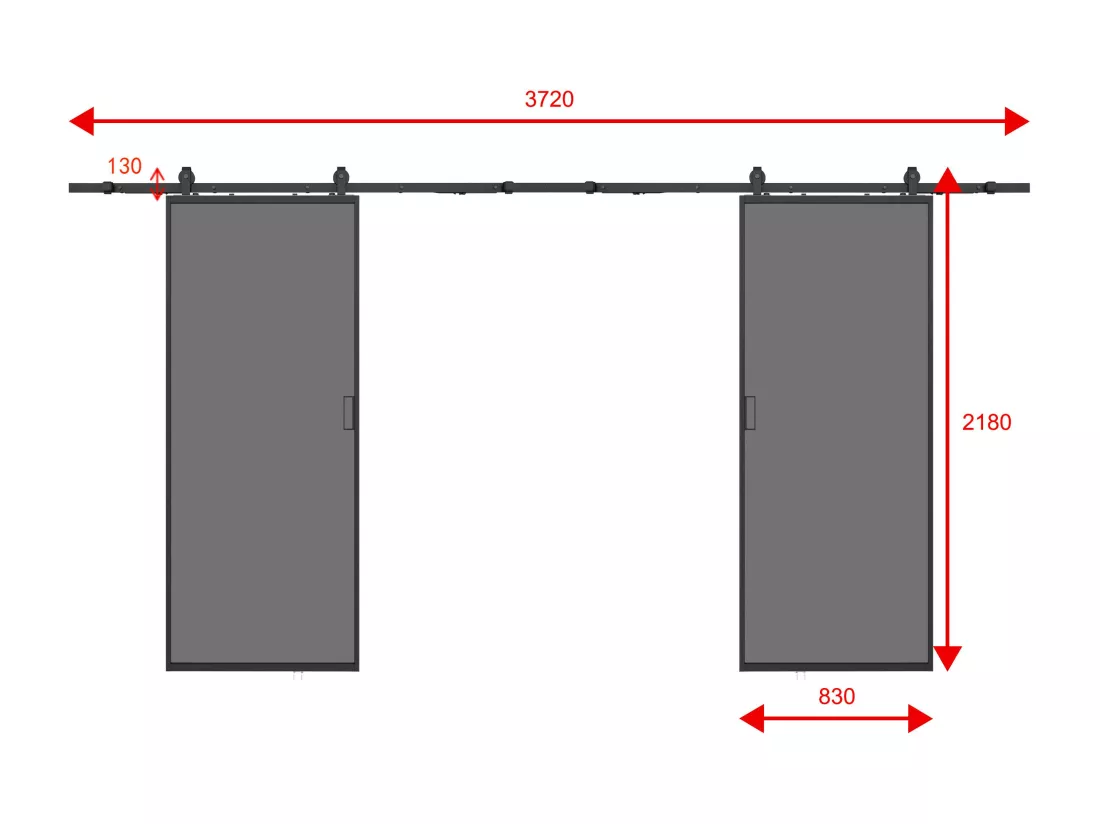 Porte coulissante double avec système en applique - aluminium et verre trempé fumé dépoli - 2 x H205 x L83 cm - LINCI II