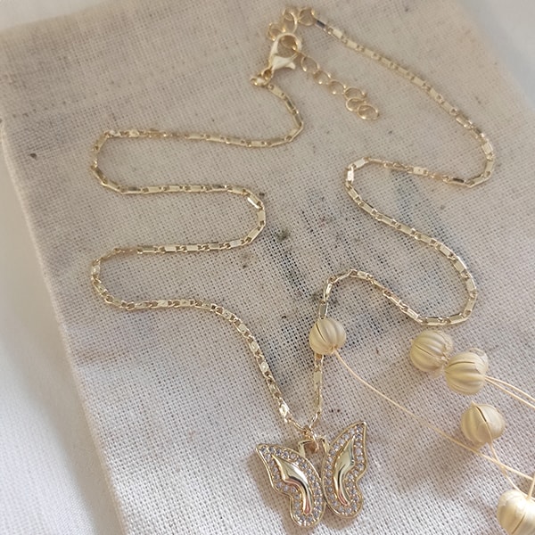 Collier - Laiton plaqué or & zircon