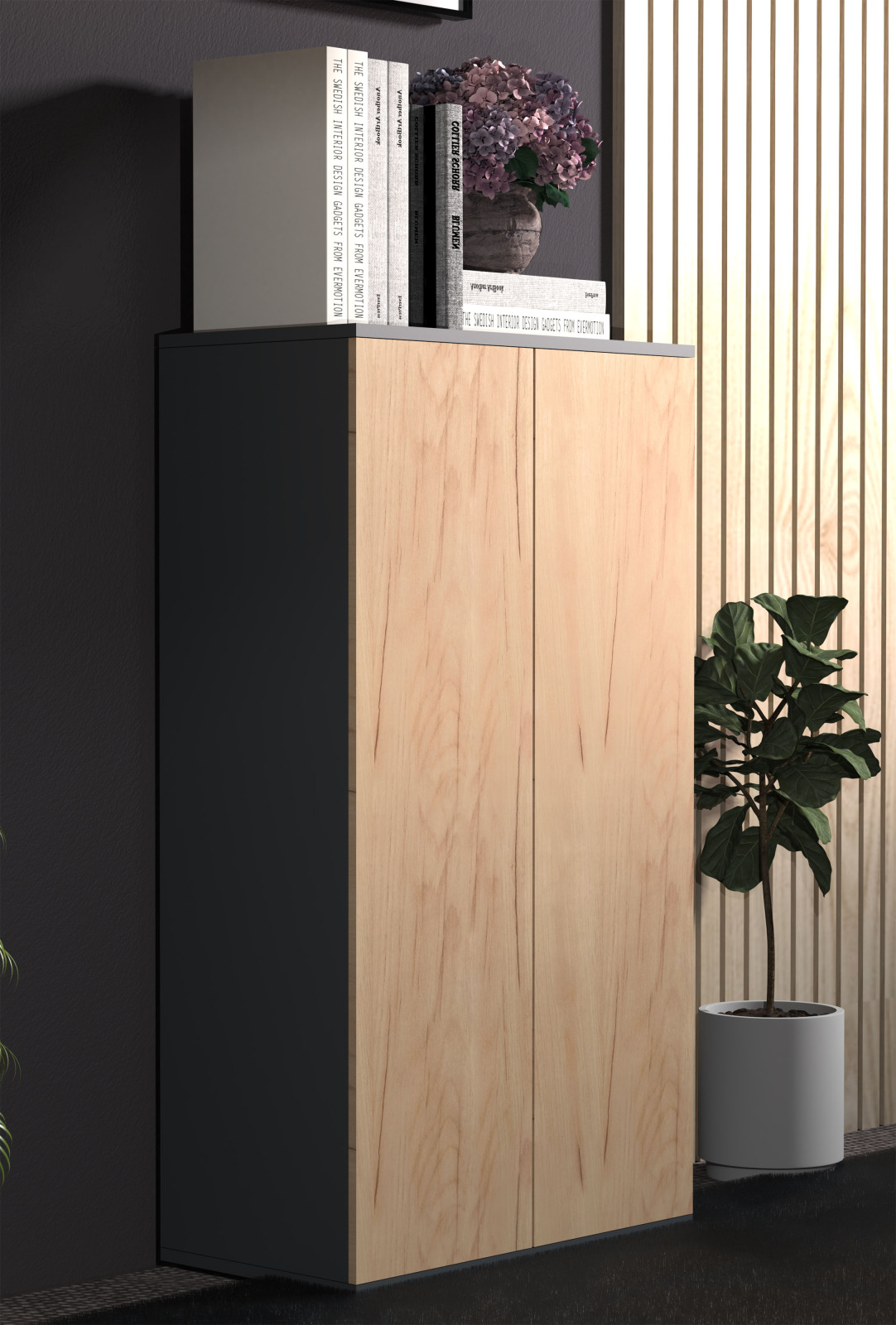 Kommode DALOSA - anthrazit-Honig Eiche - 3 Fächer - 60 cm