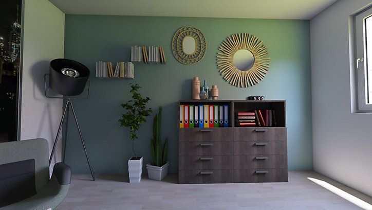 Meuble de rangement semi ouvert avec tiroirs effet chêne grisé GoodHome Atomia H. 225 x L. 150 x P. 37 cm